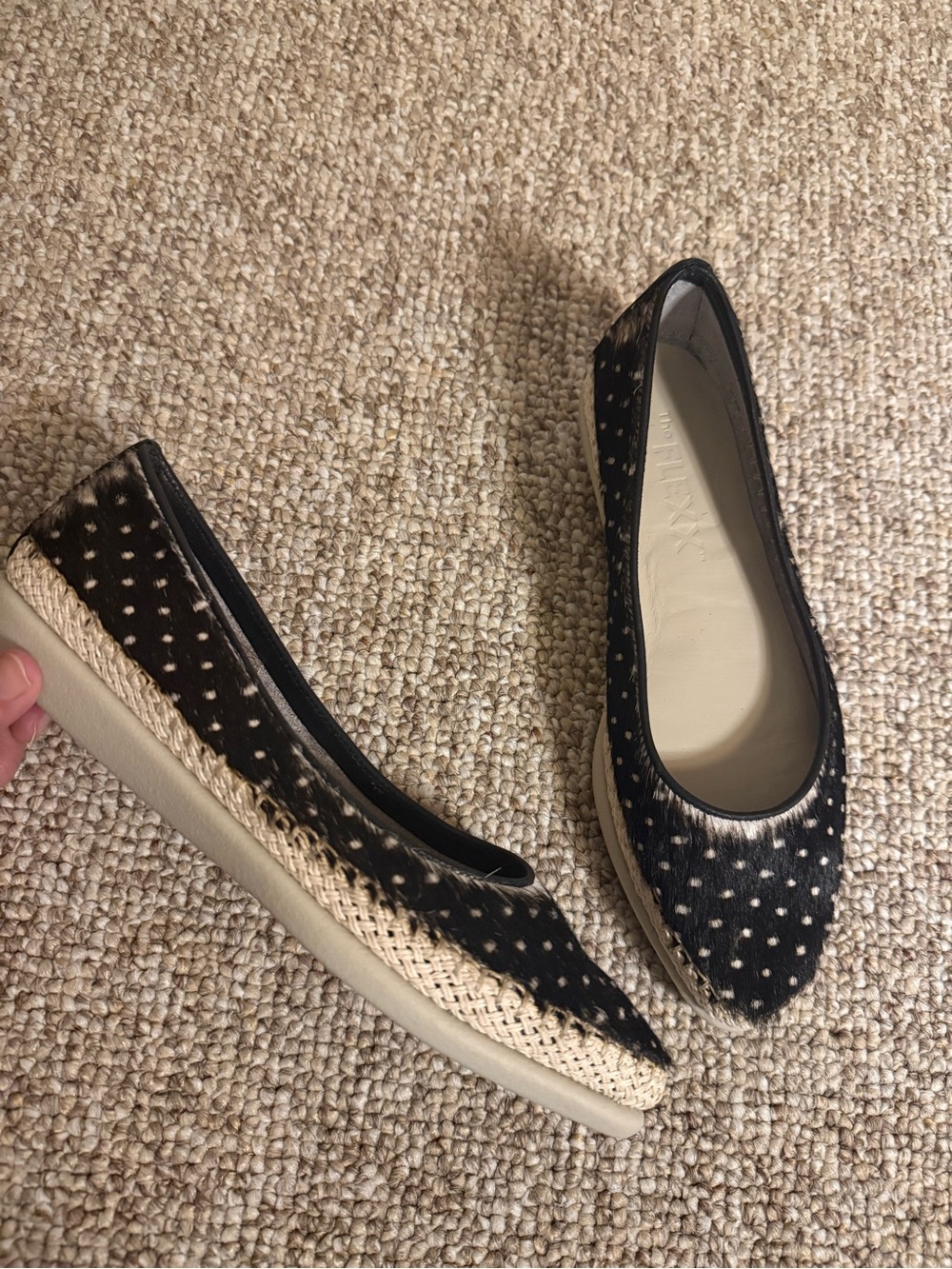 THE FLEXX TORRI FLATS GENUINE FUR BAMBI POLKA DOT PATTERN